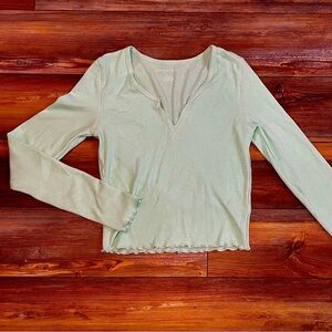 American Eagle Sz S Cropped Waffle Soft Mint Long Sleeve Shirt